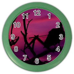 Vultures At Top Of Tree Silhouette Illustration Color Wall Clocks by dflcprints