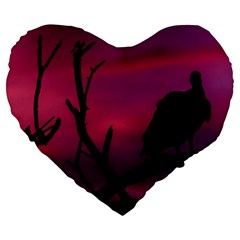 Vultures At Top Of Tree Silhouette Illustration Large 19  Premium Heart Shape Cushions by dflcprints