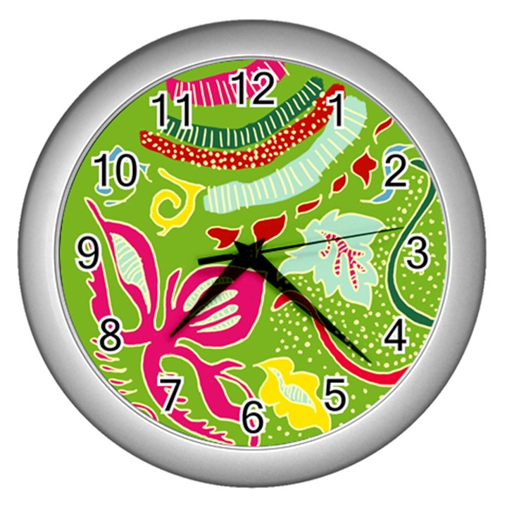 Green Organic Abstract Wall Clocks (Silver) 