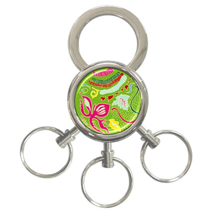 Green Organic Abstract 3-Ring Key Chains