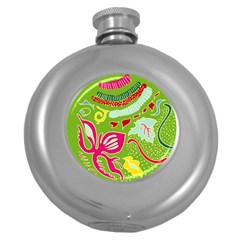 Green Organic Abstract Round Hip Flask (5 oz)