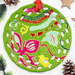 Green Organic Abstract Round Filigree Ornament (2Side)