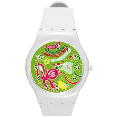 Green Organic Abstract Round Plastic Sport Watch (M)