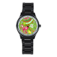 Green Organic Abstract Stainless Steel Round Watch