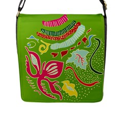 Green Organic Abstract Flap Messenger Bag (L) 