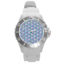 Colorful Retro Geometric Pattern Round Plastic Sport Watch (l) by DanaeStudio