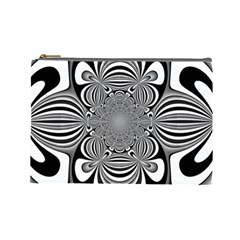 Black And White Ornamental Flower Cosmetic Bag (large)  by designworld65