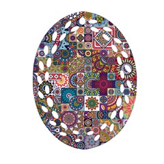 Ornamental Mosaic Background Oval Filigree Ornament (2-side)  by TastefulDesigns