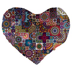 Ornamental Mosaic Background Large 19  Premium Flano Heart Shape Cushions