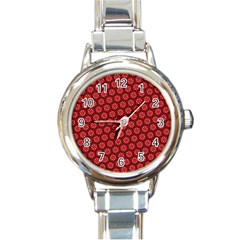 Red Passion Floral Pattern Round Italian Charm Watch by DanaeStudio