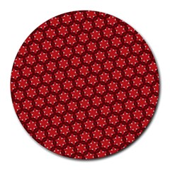 Red Passion Floral Pattern Round Mousepads by DanaeStudio