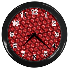 Red Passion Floral Pattern Wall Clocks (black) by DanaeStudio