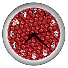 Red Passion Floral Pattern Wall Clocks (silver)  by DanaeStudio