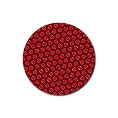 Red Passion Floral Pattern Rubber Coaster (round)  by DanaeStudio