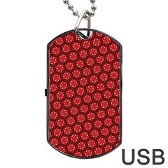 Red Passion Floral Pattern Dog Tag Usb Flash (one Side)