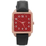 Red Passion Floral Pattern Rose Gold Leather Watch  Front