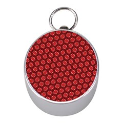 Red Passion Floral Pattern Mini Silver Compasses by DanaeStudio