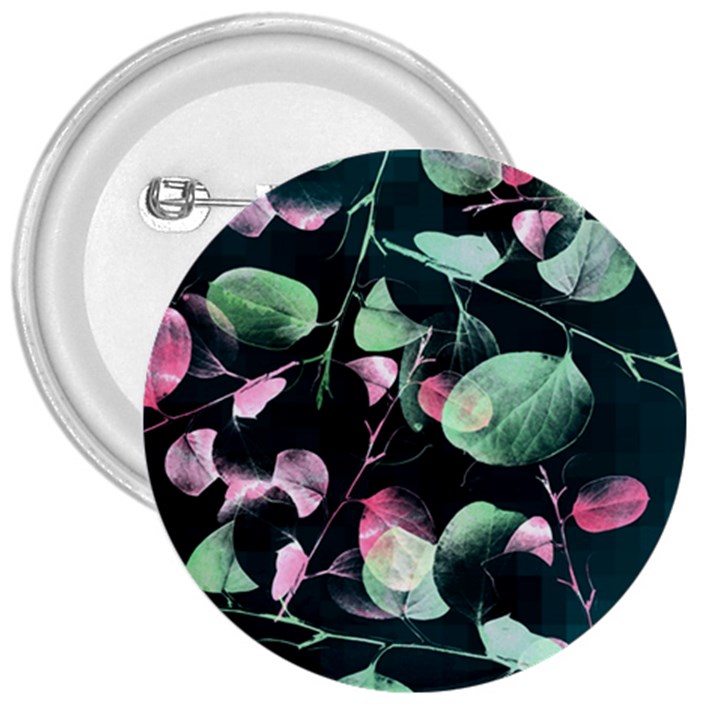 Modern Green And Pink Leaves 3  Buttons