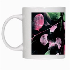 Modern Green And Pink Leaves White Mugs by DanaeStudio