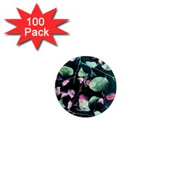 Modern Green And Pink Leaves 1  Mini Magnets (100 Pack)  by DanaeStudio