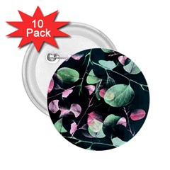 Modern Green And Pink Leaves 2 25  Buttons (10 Pack)  by DanaeStudio