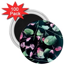 Modern Green And Pink Leaves 2 25  Magnets (100 Pack)  by DanaeStudio