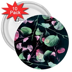 Modern Green And Pink Leaves 3  Buttons (10 Pack)  by DanaeStudio