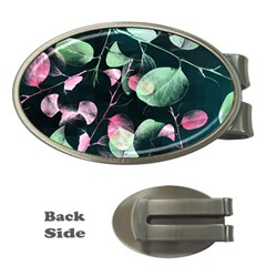 Modern Green And Pink Leaves Money Clips (oval)  by DanaeStudio