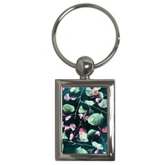 Modern Green And Pink Leaves Key Chains (rectangle)  by DanaeStudio