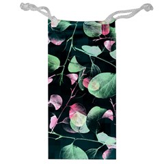 Modern Green And Pink Leaves Jewelry Bags by DanaeStudio