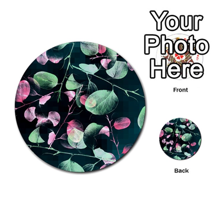 Modern Green And Pink Leaves Multi-purpose Cards (Round) 