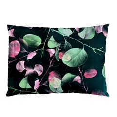 Modern Green And Pink Leaves Pillow Case by DanaeStudio