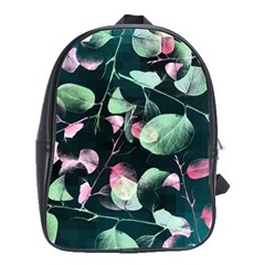 Modern Green And Pink Leaves School Bags(large)  by DanaeStudio