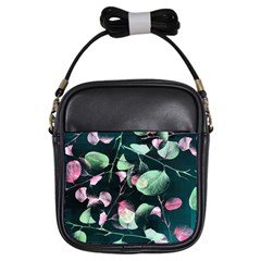 Modern Green And Pink Leaves Girls Sling Bags by DanaeStudio