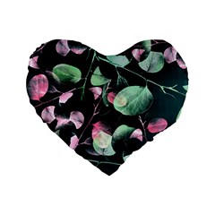 Modern Green And Pink Leaves Standard 16  Premium Flano Heart Shape Cushions by DanaeStudio