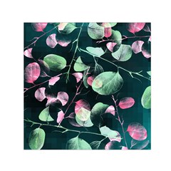 Modern Green And Pink Leaves Small Satin Scarf (square)  by DanaeStudio