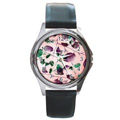 Spiral Eucalyptus Leaves Round Metal Watch by DanaeStudio