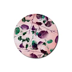 Spiral Eucalyptus Leaves Rubber Coaster (round)  by DanaeStudio