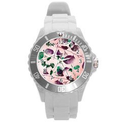 Spiral Eucalyptus Leaves Round Plastic Sport Watch (l) by DanaeStudio