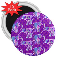 Cute Violet Elephants Pattern 3  Magnets (10 Pack)  by DanaeStudio