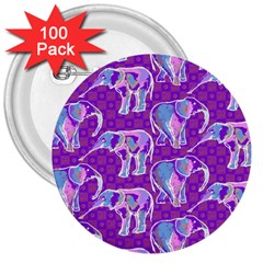 Cute Violet Elephants Pattern 3  Buttons (100 Pack)  by DanaeStudio