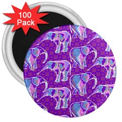 Cute Violet Elephants Pattern 3  Magnets (100 Pack) by DanaeStudio