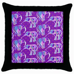 Cute Violet Elephants Pattern Throw Pillow Case (black) by DanaeStudio