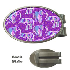 Cute Violet Elephants Pattern Money Clips (oval)  by DanaeStudio