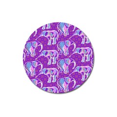 Cute Violet Elephants Pattern Magnet 3  (round) by DanaeStudio