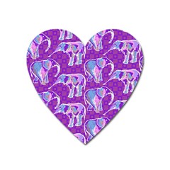 Cute Violet Elephants Pattern Heart Magnet by DanaeStudio