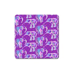 Cute Violet Elephants Pattern Square Magnet by DanaeStudio