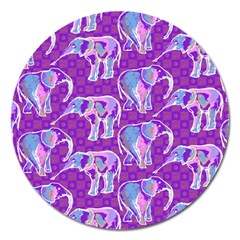 Cute Violet Elephants Pattern Magnet 5  (round) by DanaeStudio