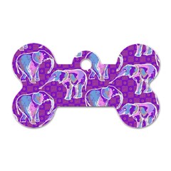 Cute Violet Elephants Pattern Dog Tag Bone (two Sides) by DanaeStudio