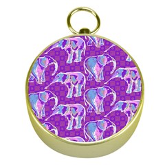 Cute Violet Elephants Pattern Gold Compasses by DanaeStudio